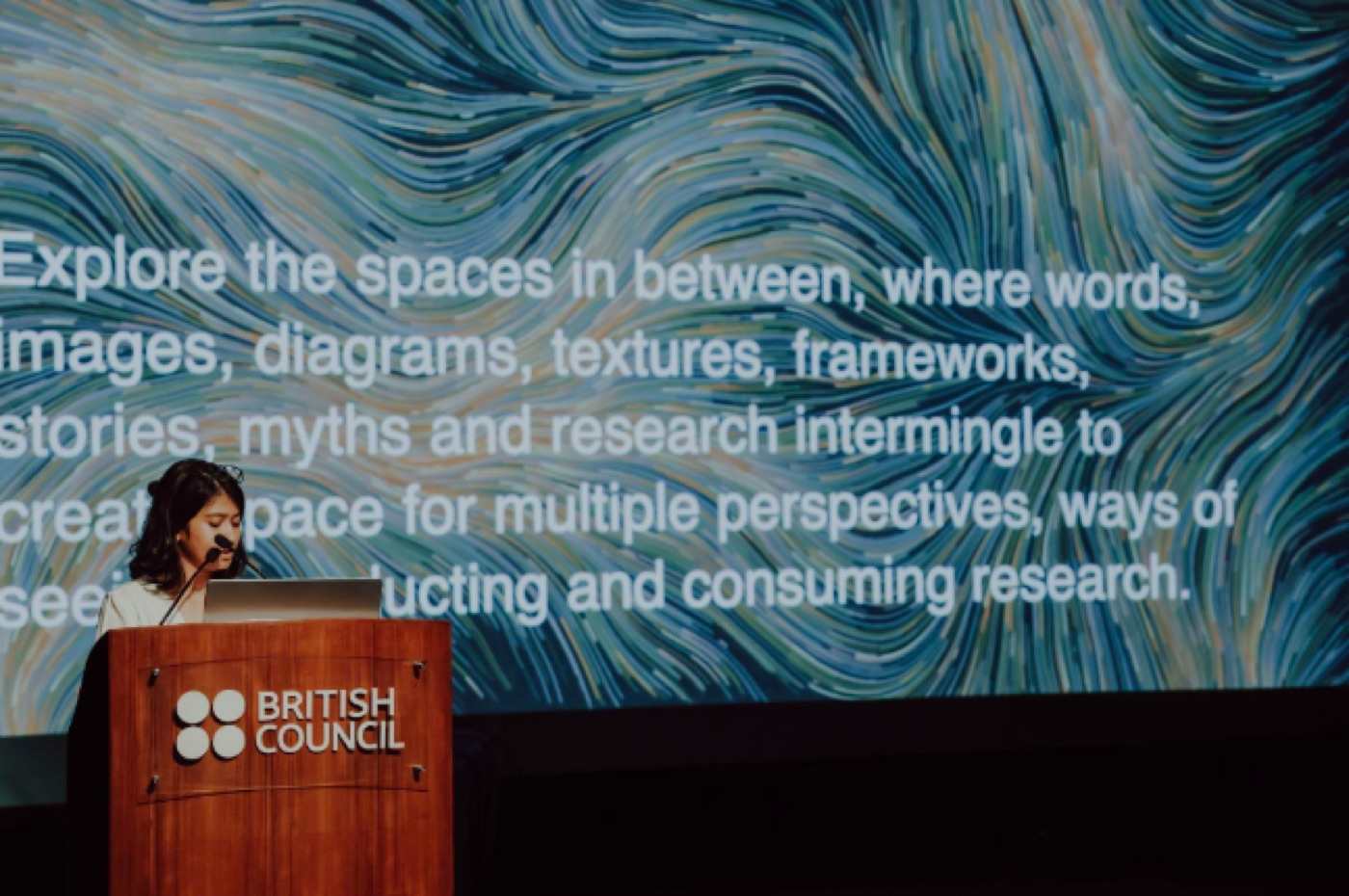 Speaker at the British Council podium